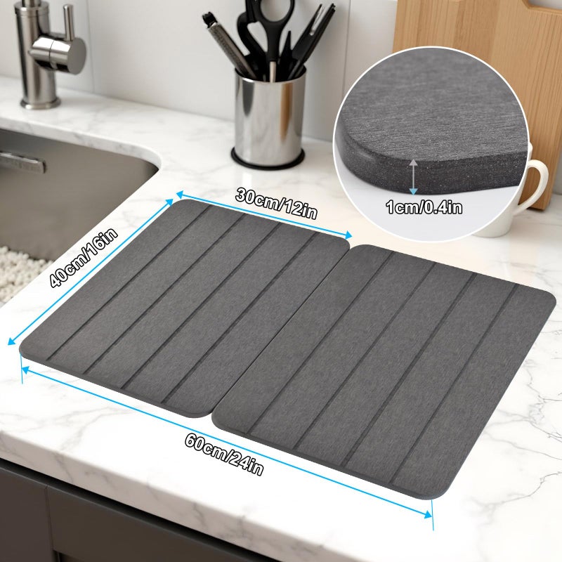 Blaithom Stone Drying Mat for Kitchen Counter,2 Pack 16''x12'' Quick Dish Drying Stone Mat Kitchen,Double-sided Diatomaceous Earth Stone Drying Mat,No Moisture Residue, Stone Dish Drying Mat (Vertical Stripes) - Image 4
