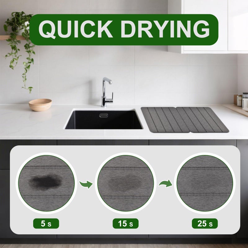 Blaithom Stone Drying Mat for Kitchen Counter,2 Pack 16''x12'' Quick Dish Drying Stone Mat Kitchen,Double-sided Diatomaceous Earth Stone Drying Mat,No Moisture Residue, Stone Dish Drying Mat (Vertical Stripes) - Image 5