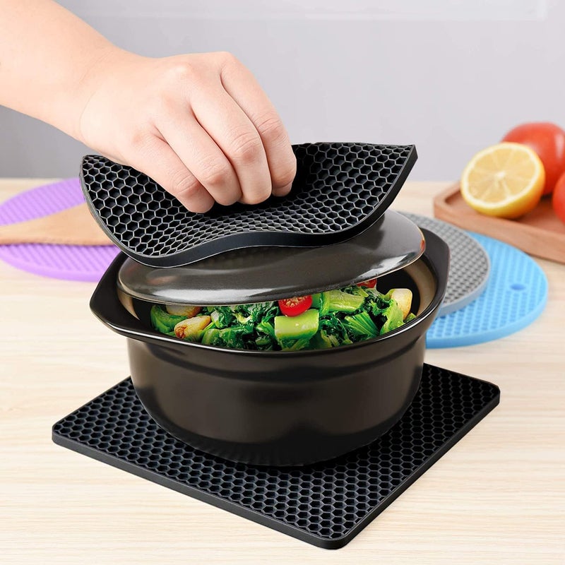P Plus Fire Silicone Mats for Hot Dishes Hot Pads to Portect Table and Counter Top Heat Resistant Pot Holders Non-Slip Hot Pads for Kitchen (Black, Set of 4) - Image 5