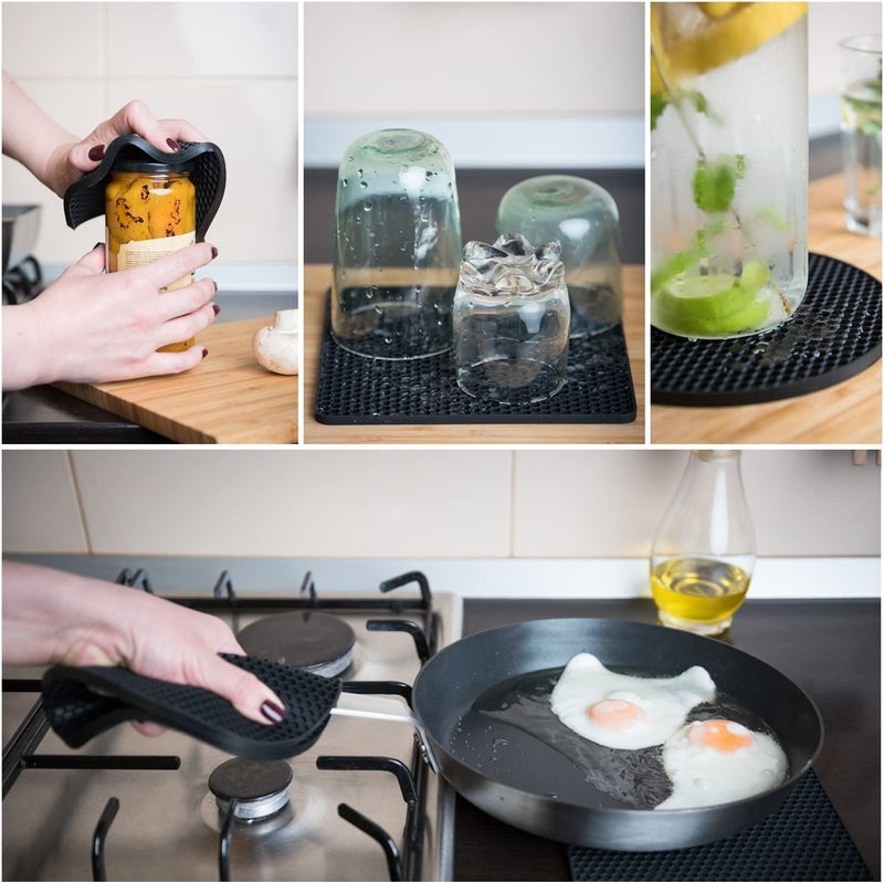 P Plus Fire Silicone Mats for Hot Dishes Hot Pads to Portect Table and Counter Top Heat Resistant Pot Holders Non-Slip Hot Pads for Kitchen (Black, Set of 4) - Image 4