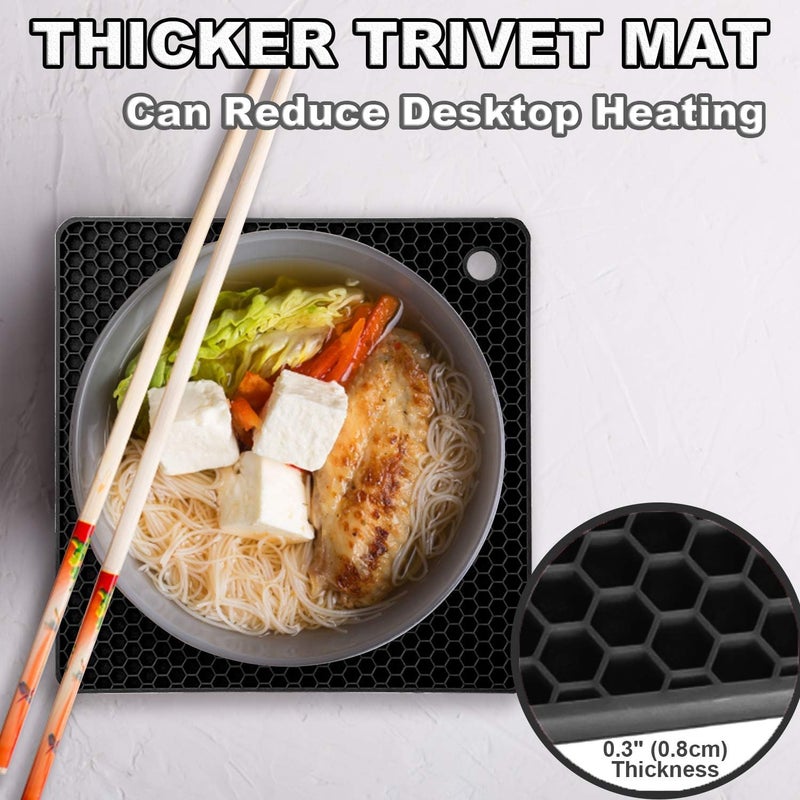 P Plus Fire Silicone Mats for Hot Dishes Hot Pads to Portect Table and Counter Top Heat Resistant Pot Holders Non-Slip Hot Pads for Kitchen (Black, Set of 4) - Image 3