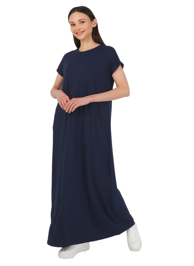 Benin by modanisa Navy Blue - Crew neck - Unlined - Modest Dress - Refka