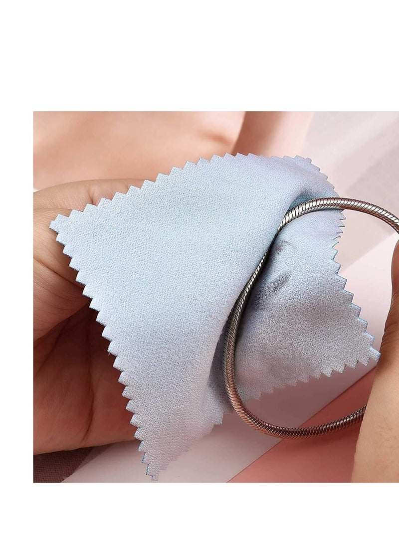 Zikra قماش تنظيف المجوهرات، قماش تلميع مزدوج الجوانب، قماش تنظيف النظارات، قماش تلميع للفضة الإسترلينية والذهب والبلاتين، حافظ على لمعان المجوهرات (أزرق 8x8 سم 50 قطعة) - Image 3