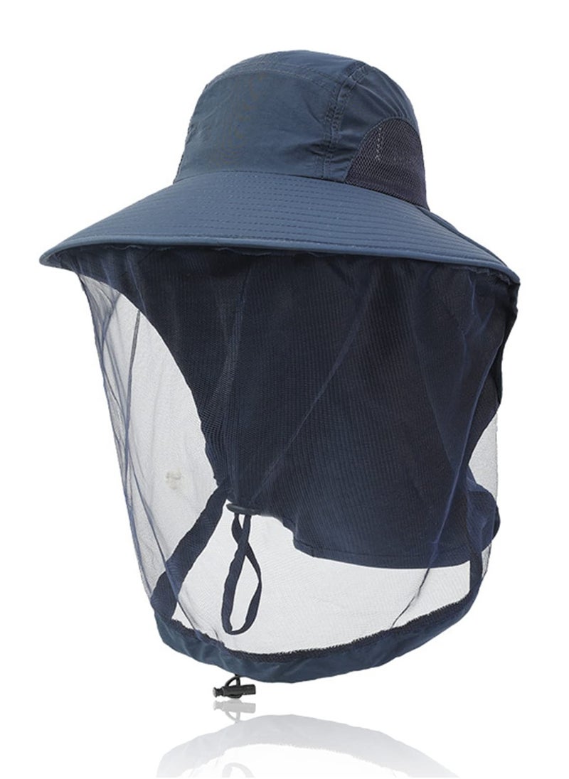 Excefore - Mosquito Net Hat, Sun Hat Mosquito Head Net Hat Fishing Hat with Net Mesh, UPF 50+ Sun Protection with Hidden Netting for Outdoor Hiking Gardening Men Women (Navy Blue) - Image 1