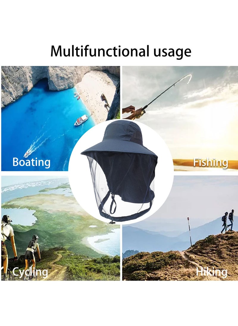 Excefore - Mosquito Net Hat, Sun Hat Mosquito Head Net Hat Fishing Hat with Net Mesh, UPF 50+ Sun Protection with Hidden Netting for Outdoor Hiking Gardening Men Women (Navy Blue) - Image 1