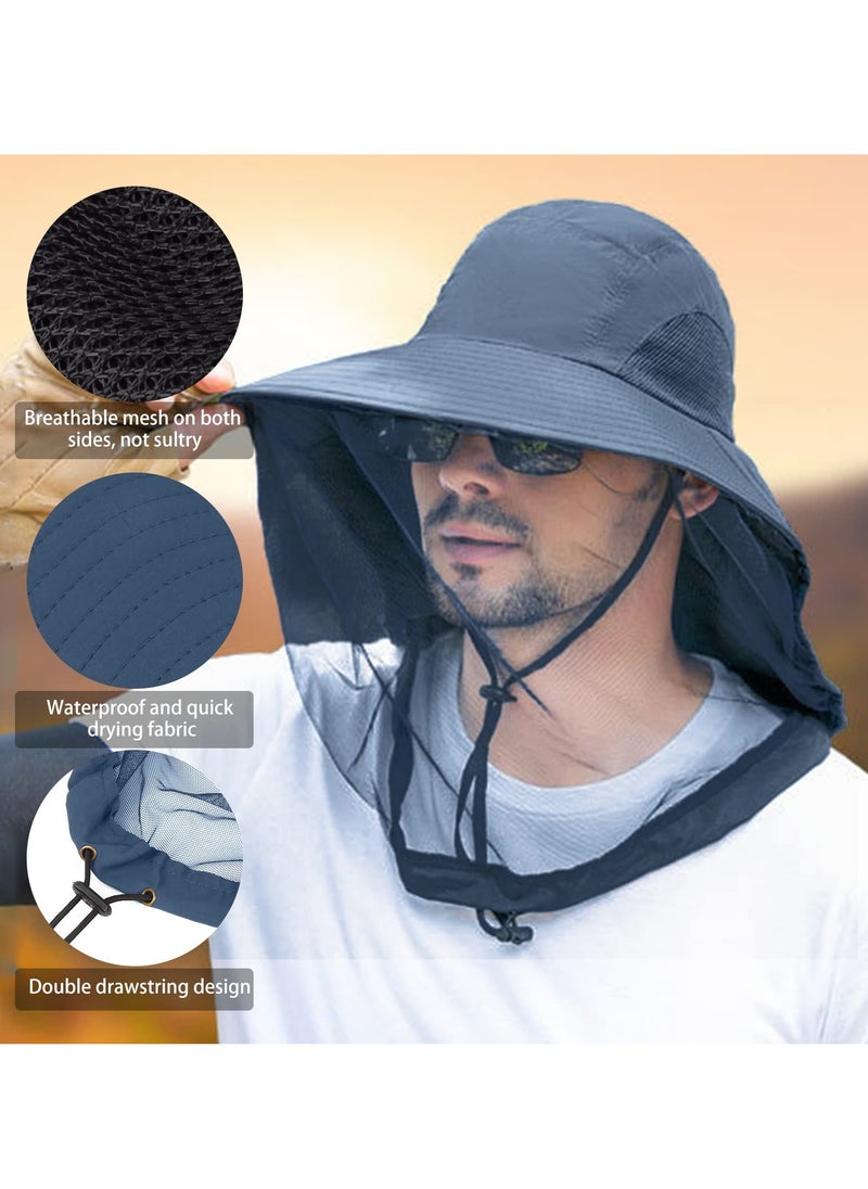 Excefore - Mosquito Net Hat, Sun Hat Mosquito Head Net Hat Fishing Hat with Net Mesh, UPF 50+ Sun Protection with Hidden Netting for Outdoor Hiking Gardening Men Women (Navy Blue) - Image 1