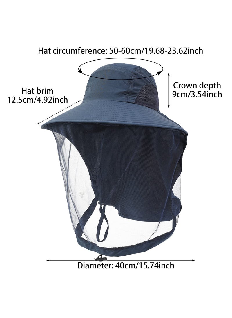Excefore - Mosquito Net Hat, Sun Hat Mosquito Head Net Hat Fishing Hat with Net Mesh, UPF 50+ Sun Protection with Hidden Netting for Outdoor Hiking Gardening Men Women (Navy Blue) - Image 1