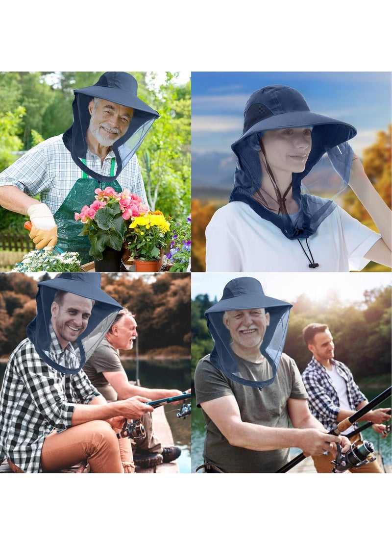 Excefore - Mosquito Net Hat, Sun Hat Mosquito Head Net Hat Fishing Hat with Net Mesh, UPF 50+ Sun Protection with Hidden Netting for Outdoor Hiking Gardening Men Women (Navy Blue) - Image 1