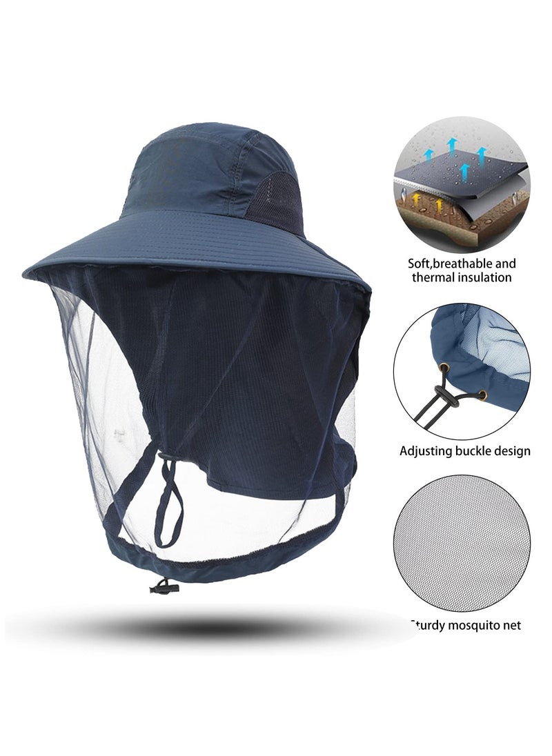 Excefore - Mosquito Net Hat, Sun Hat Mosquito Head Net Hat Fishing Hat with Net Mesh, UPF 50+ Sun Protection with Hidden Netting for Outdoor Hiking Gardening Men Women (Navy Blue) - Image 1