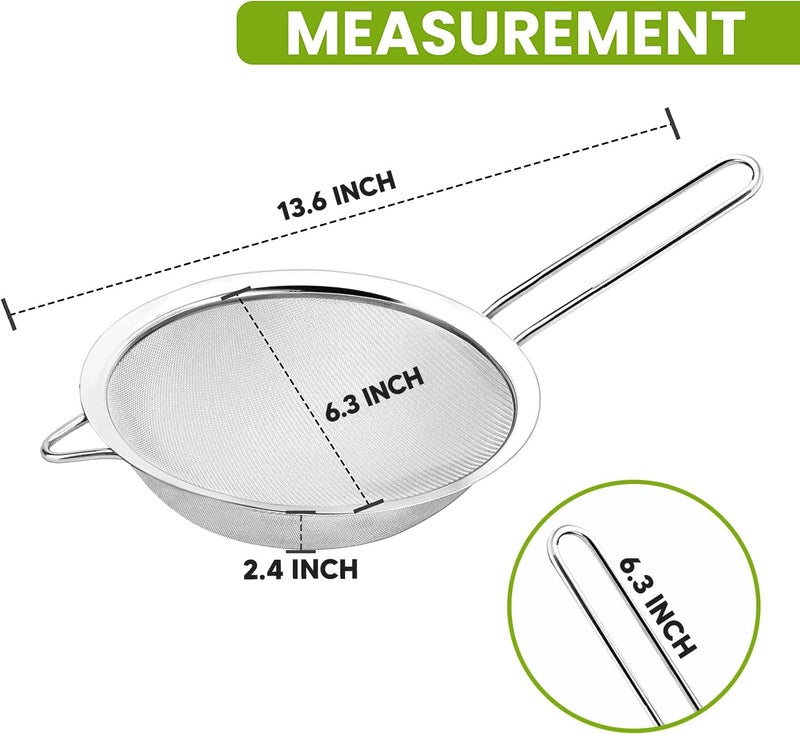 KAFOOR 6.3" Fine Mesh Strainer with Stainless steel handle - Sieve Fine Mesh Stainless Steel - Ideal to Sift Flour, Icing Sugar, Fruits and Vegetables. - Image 4