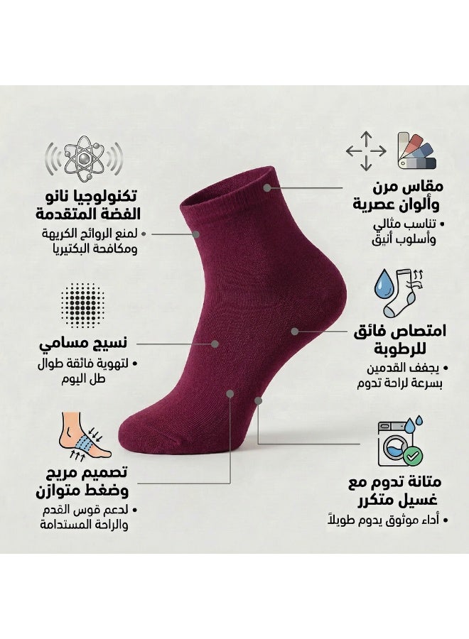 Dodoliza Women Premium Classic Bamboo Socks with Nano Silver Technology Anti Bacterial Medium Size Dark Purple 5 Pairs - Image 4