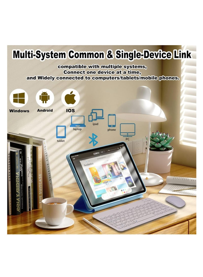 Arabic u0026 English Bluetooth Keyboard and Mouse Combo, Ultra Slim Rechargeable Portable Wireless Keyboard Mouse Set Compact for Android Windows Tablet iPad Computer Desktop PC Laptop (White) - Image 2
