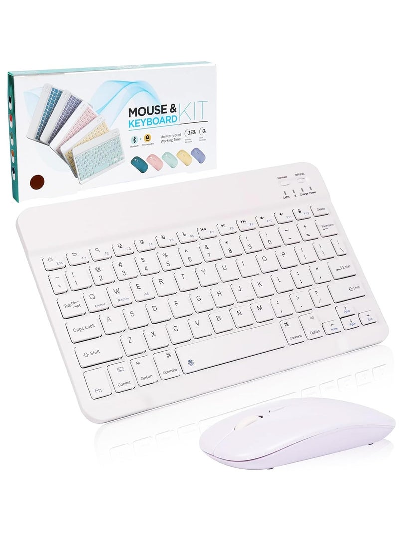 Arabic u0026 English Bluetooth Keyboard and Mouse Combo, Ultra Slim Rechargeable Portable Wireless Keyboard Mouse Set Compact for Android Windows Tablet iPad Computer Desktop PC Laptop (White) - Image 1