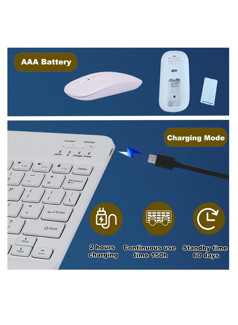 Arabic u0026 English Bluetooth Keyboard and Mouse Combo, Ultra Slim Rechargeable Portable Wireless Keyboard Mouse Set Compact for Android Windows Tablet iPad Computer Desktop PC Laptop (White) - Image 4