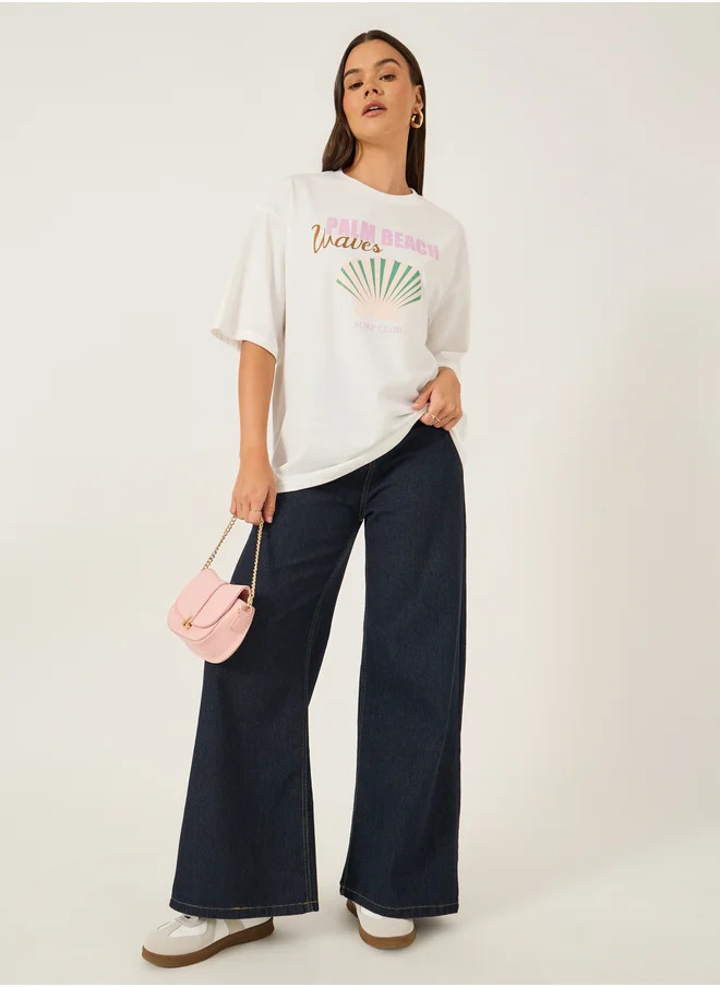ستايلي Graphic Print Short Sleeve Oversized T-Shirt