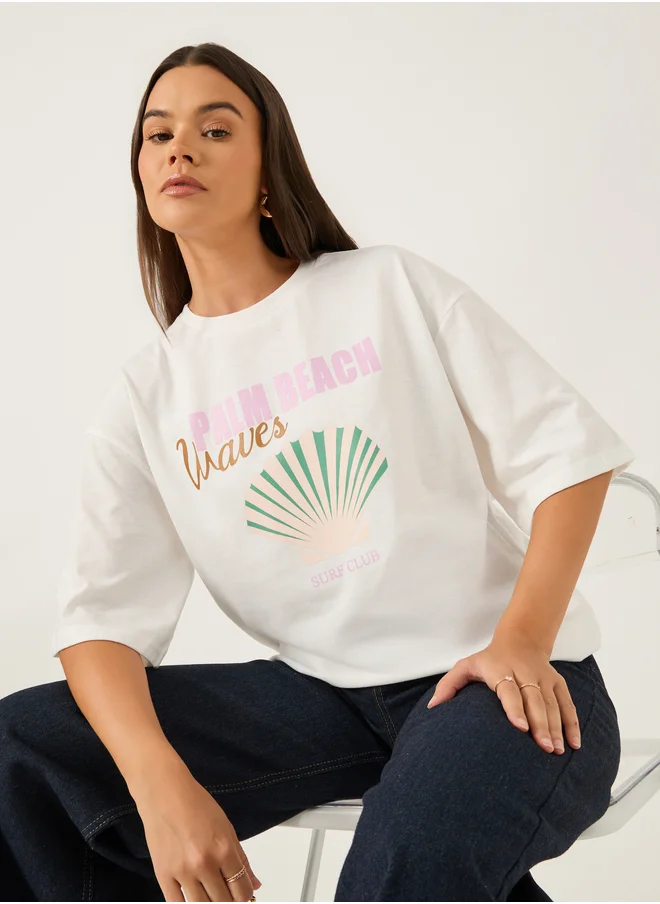 ستايلي Graphic Print Short Sleeve Oversized T-Shirt