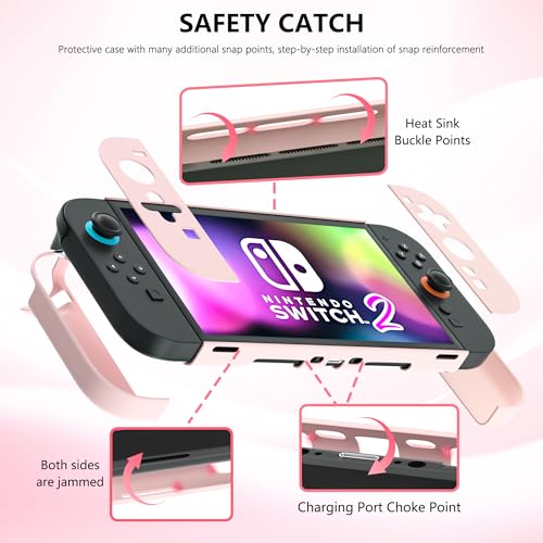 FANPL [Improved Easy Dockable Version] Pink Case for Nintendo Switch 2, Protective Cover for Switch 2 and JoyCon Controller - Strong and Durable, Not Easy to Fall Off - Image 4