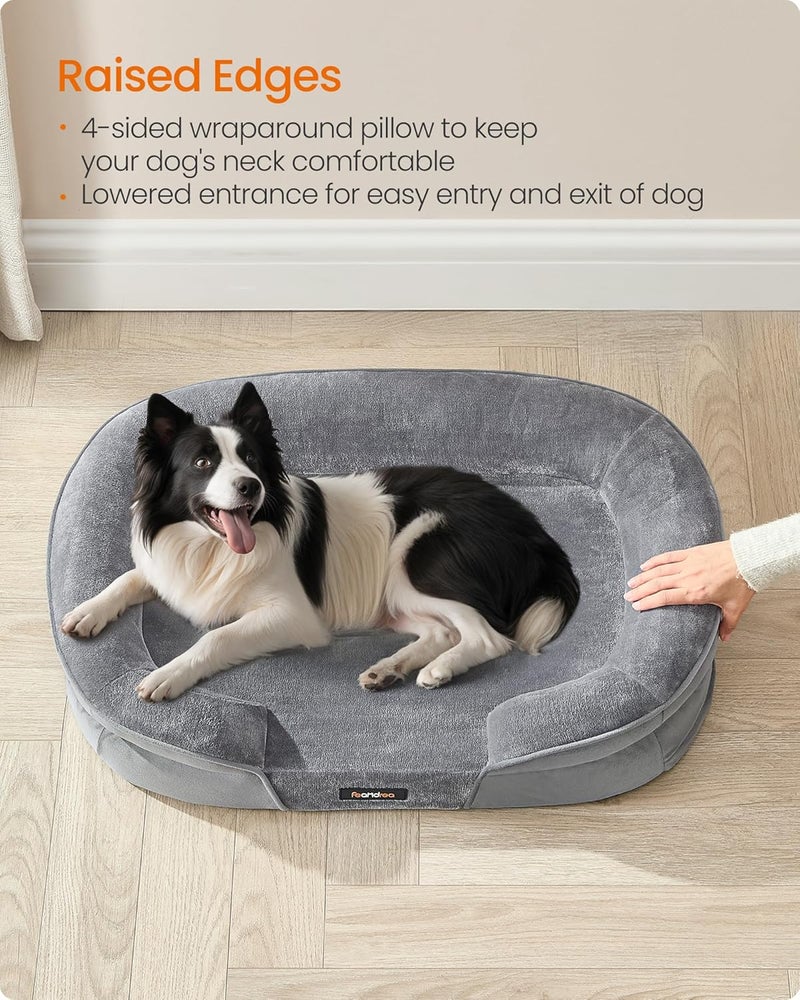 Feandrea Dog Bed, Large Orthopaedic Dog Sofa Bed, 91 x 68 x 18 cm, Egg Crate Foam, Waterproof Liner, Raised Edges, Removable and Machine Washable Cover, Non-Slip, Light Grey - Image 4