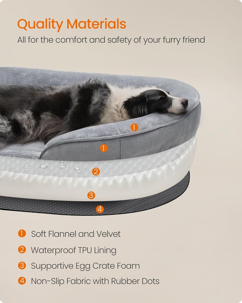 Feandrea Dog Bed, Large Orthopaedic Dog Sofa Bed, 91 x 68 x 18 cm, Egg Crate Foam, Waterproof Liner, Raised Edges, Removable and Machine Washable Cover, Non-Slip, Light Grey - Image 5