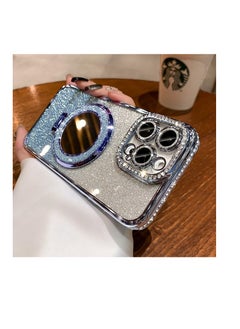 iPhone 12 Pro max Gradient Glitter Diamond Plated Holder Magsafe Phone Case(blue)