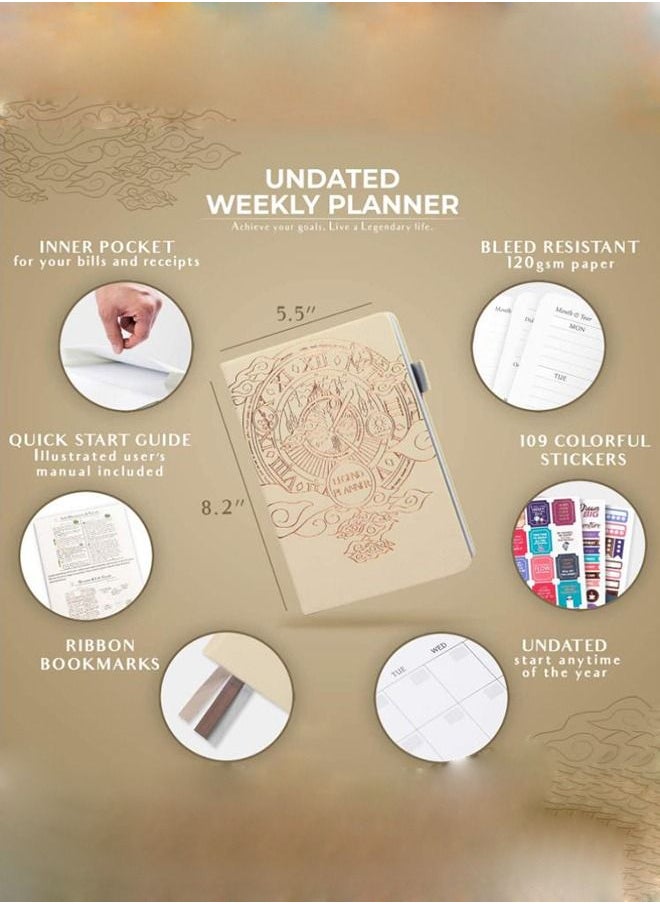 Arabest - A5 Hardcover Weekly And Monthly Life Plan Organizer Notebook With 3 Beautiful Stickers For Daily Productivity, Time Management And Achieving Goals Helps Keep Track Of The Important Things In Life - Image 1