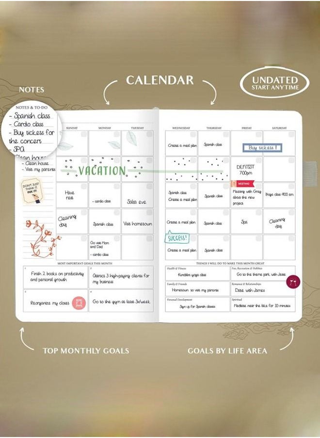Arabest - A5 Hardcover Weekly And Monthly Life Plan Organizer Notebook With 3 Beautiful Stickers For Daily Productivity, Time Management And Achieving Goals Helps Keep Track Of The Important Things In Life - Image 1