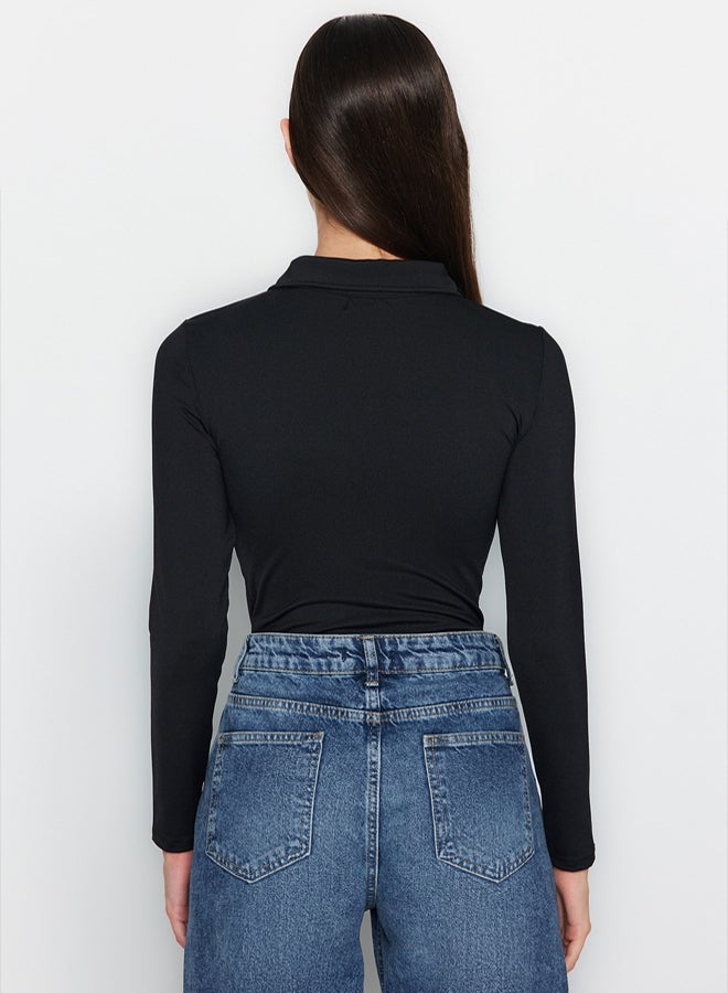 trendyol Black Zipper Collar Detailed Snap Fastener Stretch Knitted Body - Image 5