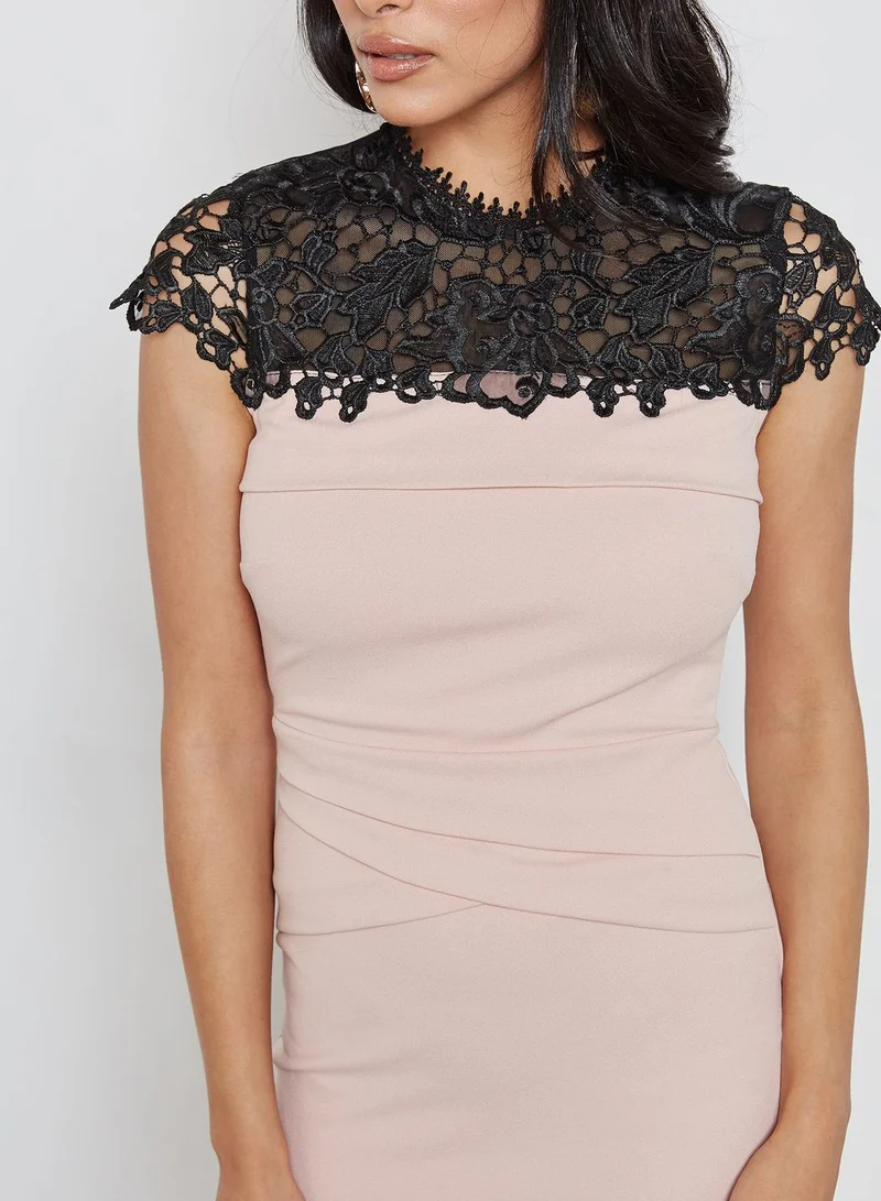 LIPSY High Neck Lace Trim Bodycon Dress