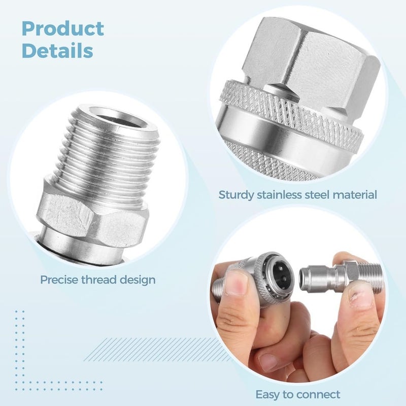 Stainless Steel 3/8 Inch Quick Connect Fittings Kit, 8-Piece Set with Male and Female Npt Threads, Ideal for Pressure Washers and Power Washer Systems - Image 4