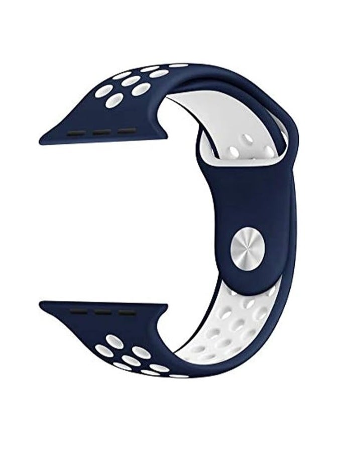 ten.tech Silicone Sport Band for Apple Watch Ultra/Ultra 2 49mm 45mm 44mm 42mm, Waterproof Breathable Soft Silicone Sport Band for iWatch Ultra SE 8/7/6/5/4/3/ 2/1, from Tin Tech Navy Blue & white  - Image 1