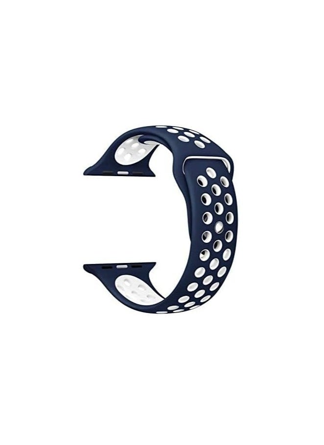 ten.tech Silicone Sport Band for Apple Watch Ultra/Ultra 2 49mm 45mm 44mm 42mm, Waterproof Breathable Soft Silicone Sport Band for iWatch Ultra SE 8/7/6/5/4/3/ 2/1, from Tin Tech Navy Blue & white  - Image 2