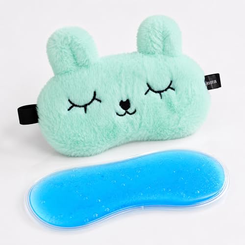 Jenna™ Cute Fur Gel Sleeping Eye Shade Mask Cover for Insomnia, Meditation, Puffy Eyes and Dark Circles Bunny Green - Image 2