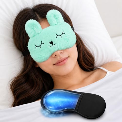 Jenna™ Cute Fur Gel Sleeping Eye Shade Mask Cover for Insomnia, Meditation, Puffy Eyes and Dark Circles Bunny Green - Image 1