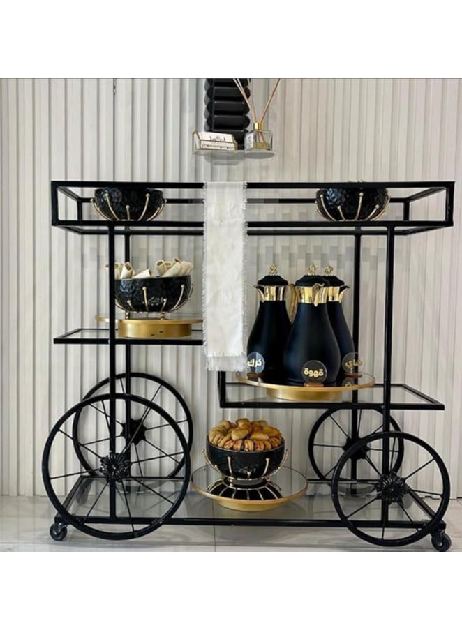 LINGWEI Elegant Metal Food Serving Trolley 1.3cm Metal Frame Trolly Multi Purpose Kitchen Storage Rack & Utility Cart with Rolling Wheels for Tea Service Display - Image 1