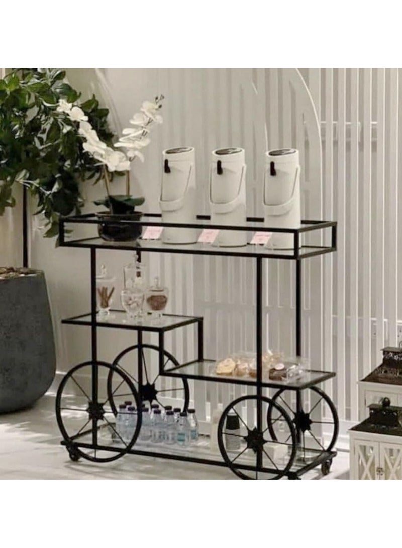 LINGWEI Elegant Metal Food Serving Trolley 1.3cm Metal Frame Trolly Multi Purpose Kitchen Storage Rack & Utility Cart with Rolling Wheels for Tea Service Display - Image 2