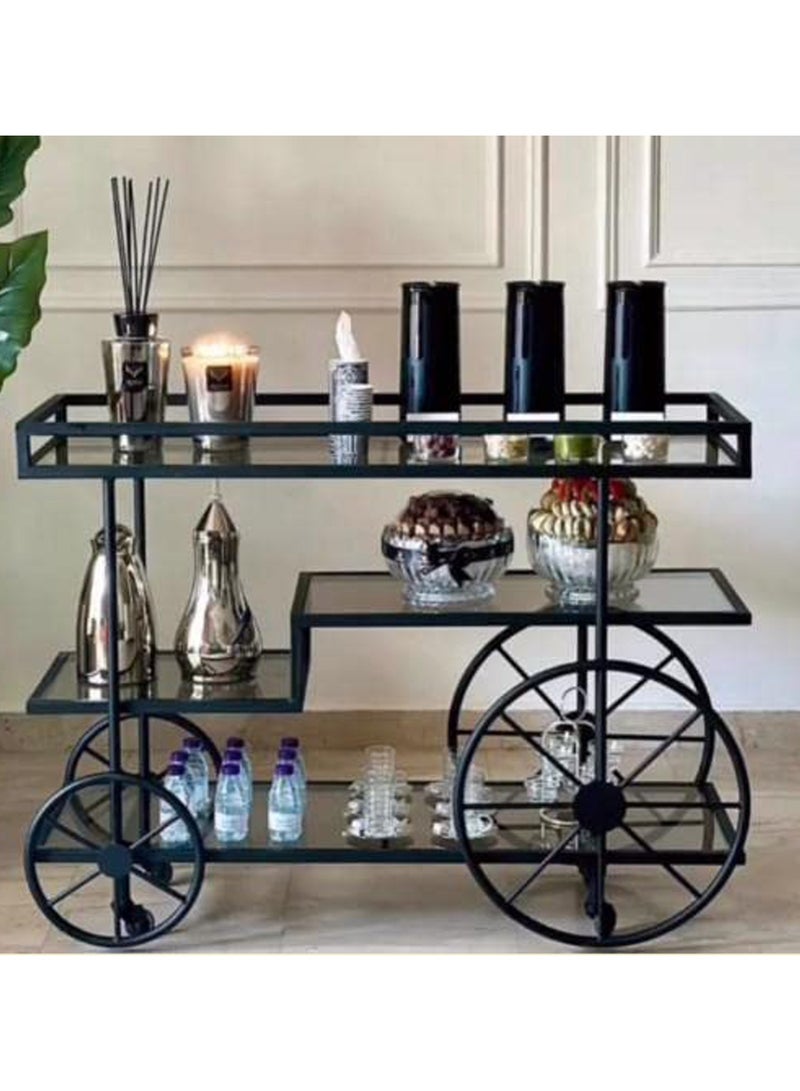 LINGWEI Elegant Metal Food Serving Trolley 1.3cm Metal Frame Trolly Multi Purpose Kitchen Storage Rack & Utility Cart with Rolling Wheels for Tea Service Display - Image 3