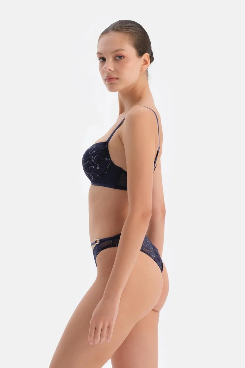 dagi Navy Blue Accessory Detailed Non-Padded Lace Bra