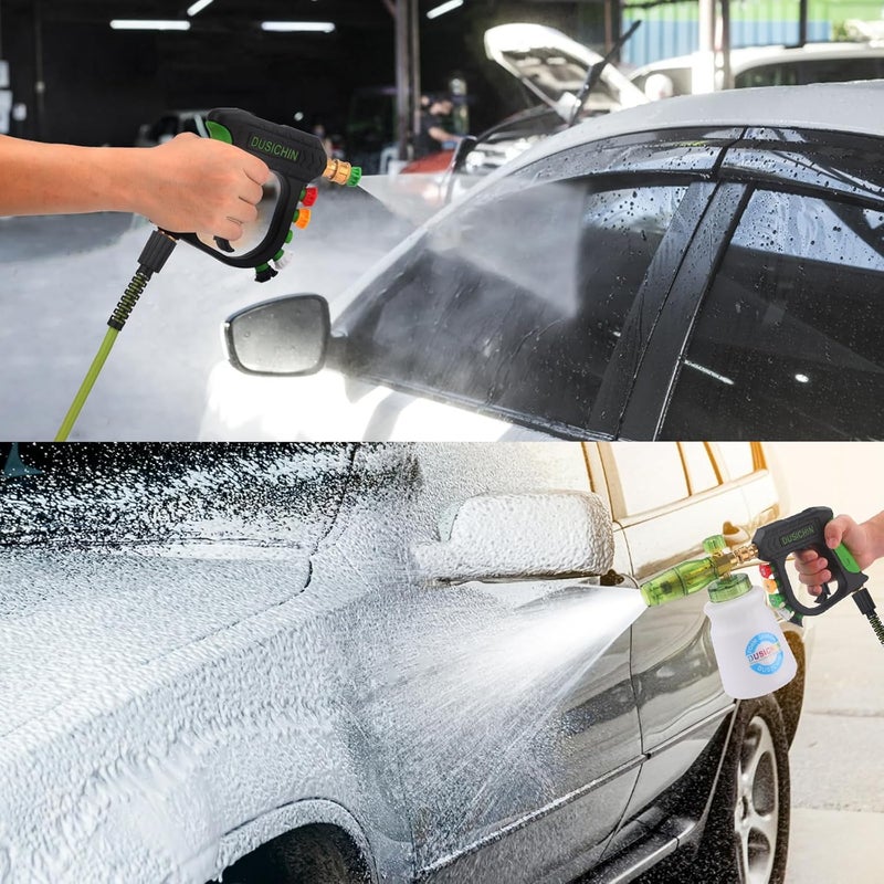 DUSICHIN بندقية غسيل بالضغط من DUSICHIN مزودة بمدفع رغوة، مجموعة غسيل سيارات بضغط 4000 PSI، رشاش رغوة ثلجية بموصل سريع قطر 1/4 بوصة و5 رؤوس رش، زجاجة سعة 1 لتر DUS2702 - Image 2