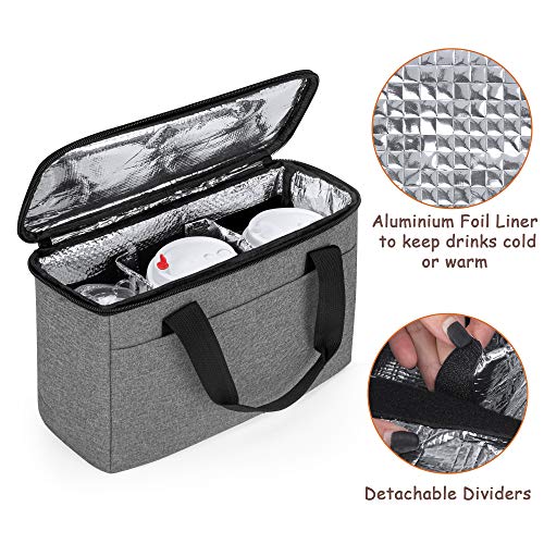 Trunab Reusable 3 Cups Drink Carrier for Delivery with Adjustable Dividers, Insulated Drink Caddy Holder Bag for Take Out, Beverages Carrier Tote with Handle for Outdoors,Patented Design, Grey - Image 3