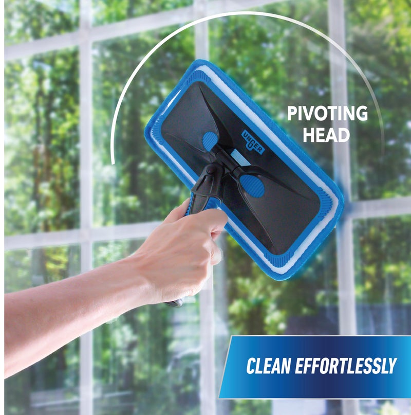 Unger Professional ProClean Indoor Window Cleaning Kit with 2â€™ Pole, Washing Tool with Swivel Head for Tight Corners and Edges, Streak-Free Results on Glass and Mirrors, Reusable Microfiber Pads - Image 5