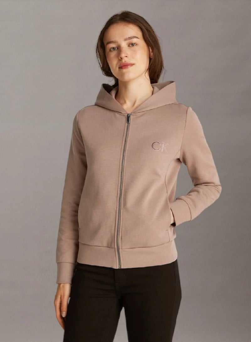 CALVIN KLEIN Regular Fit Satin Zip Hoodie - Image 1