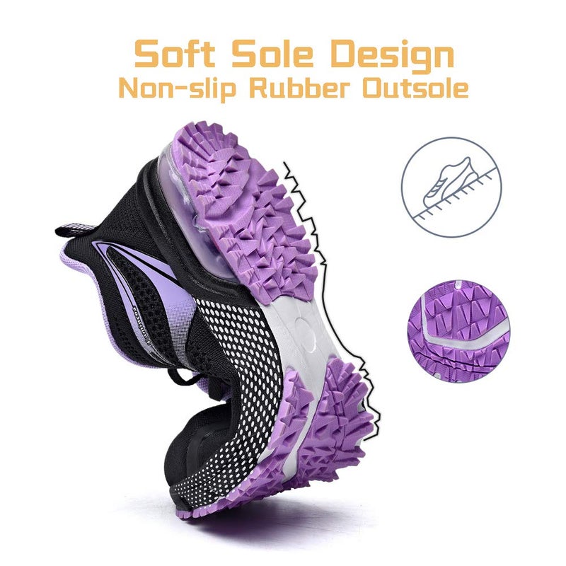 Lamincoa Women's Fashion Sneakers Anti-Slip Rubber Outsole Colorful Athletic Running Shoes for Long Time Stand Black-Purple 8 - Image 5