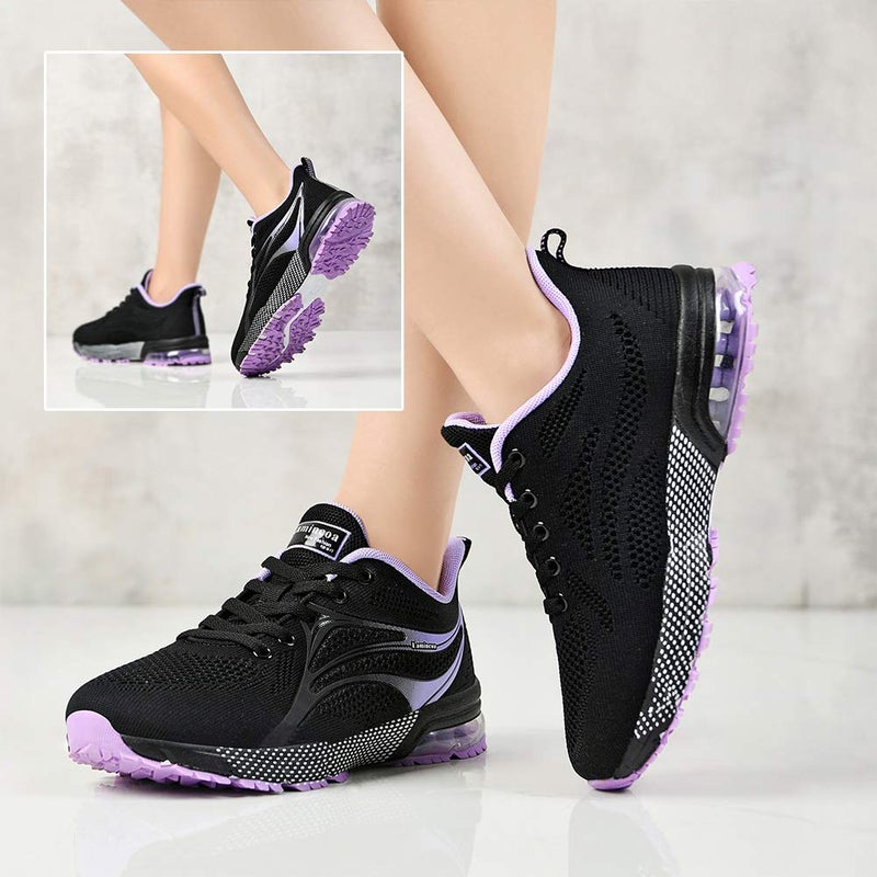 Lamincoa Women's Fashion Sneakers Anti-Slip Rubber Outsole Colorful Athletic Running Shoes for Long Time Stand Black-Purple 8 - Image 2