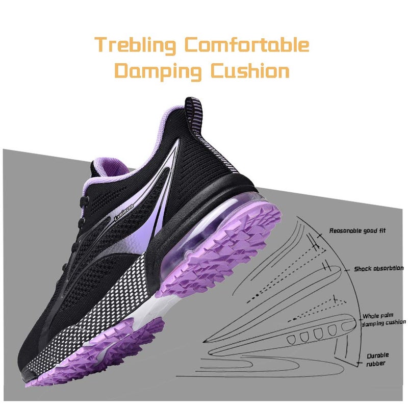 Lamincoa Women's Fashion Sneakers Anti-Slip Rubber Outsole Colorful Athletic Running Shoes for Long Time Stand Black-Purple 8 - Image 4
