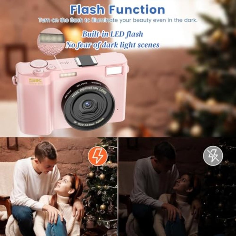 5K Digital Camera for PhotographyandVideo, 64MP Front and Rear Dual Cameras Vlogging Camera, 18X Digital Zoom Anti-Shake Travel Camera, Auto-Focus Point (Deluxe Edition - Image 3