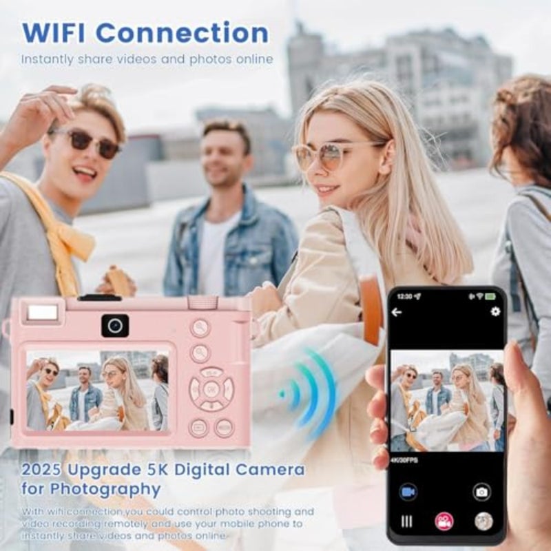 5K Digital Camera for PhotographyandVideo, 64MP Front and Rear Dual Cameras Vlogging Camera, 18X Digital Zoom Anti-Shake Travel Camera, Auto-Focus Point (Deluxe Edition - Image 4