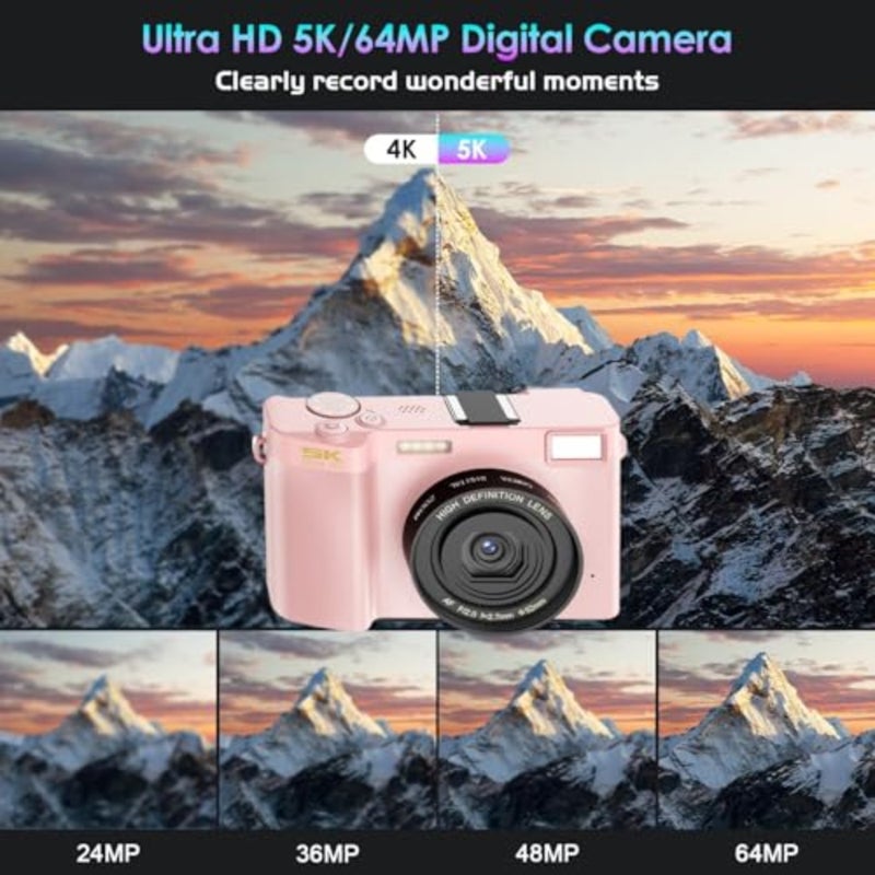 5K Digital Camera for PhotographyandVideo, 64MP Front and Rear Dual Cameras Vlogging Camera, 18X Digital Zoom Anti-Shake Travel Camera, Auto-Focus Point (Deluxe Edition - Image 2