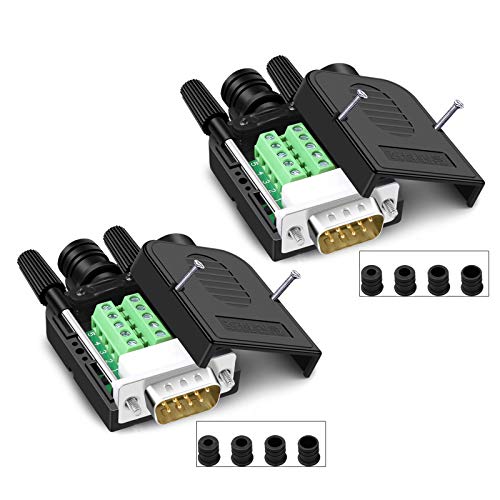 ANMBEST 2PCS DB9 Solderless Connector, RS232 D-SUB Serial to 9-Pin Port Terminal Male Adapter Connector Breakout Board with Locking Housing - Image 1