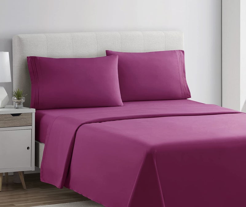 Clara Clark Bed Sheets, Premier 1800 Series 4 Piece Bed Sheet Set, Deep Pocket, Wrinkle, Fade, Stain Resistant, Luxury Soft Bedding Sheets & Pillowcases, King, Magenta - Image 2
