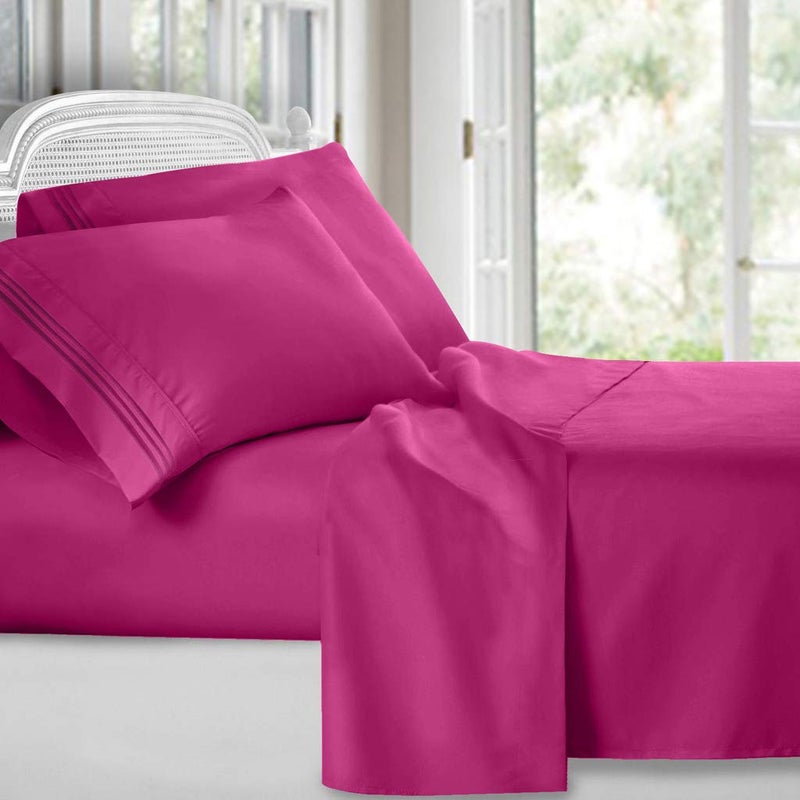 Clara Clark Bed Sheets, Premier 1800 Series 4 Piece Bed Sheet Set, Deep Pocket, Wrinkle, Fade, Stain Resistant, Luxury Soft Bedding Sheets & Pillowcases, King, Magenta - Image 1